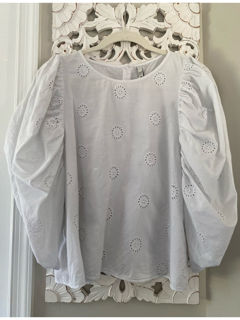 Zara Trf Collection Eyelet Puff Sleeve Blouse Top Sz M Peasant Boho Renfaire